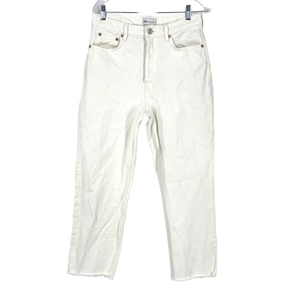 Zara Button Fly Jeans Straight Leg Jeans White Women's Size 10 - Picture 1 of 5